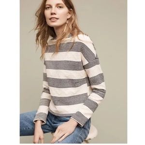 Eri + Ali Anthropologie Seborie Cream Navy Striped Mock Neck Sweater